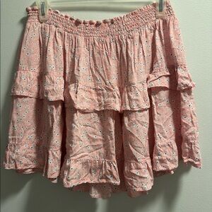 Princess Polly Pink Floral Print lightweight mini skirt with ruffles.